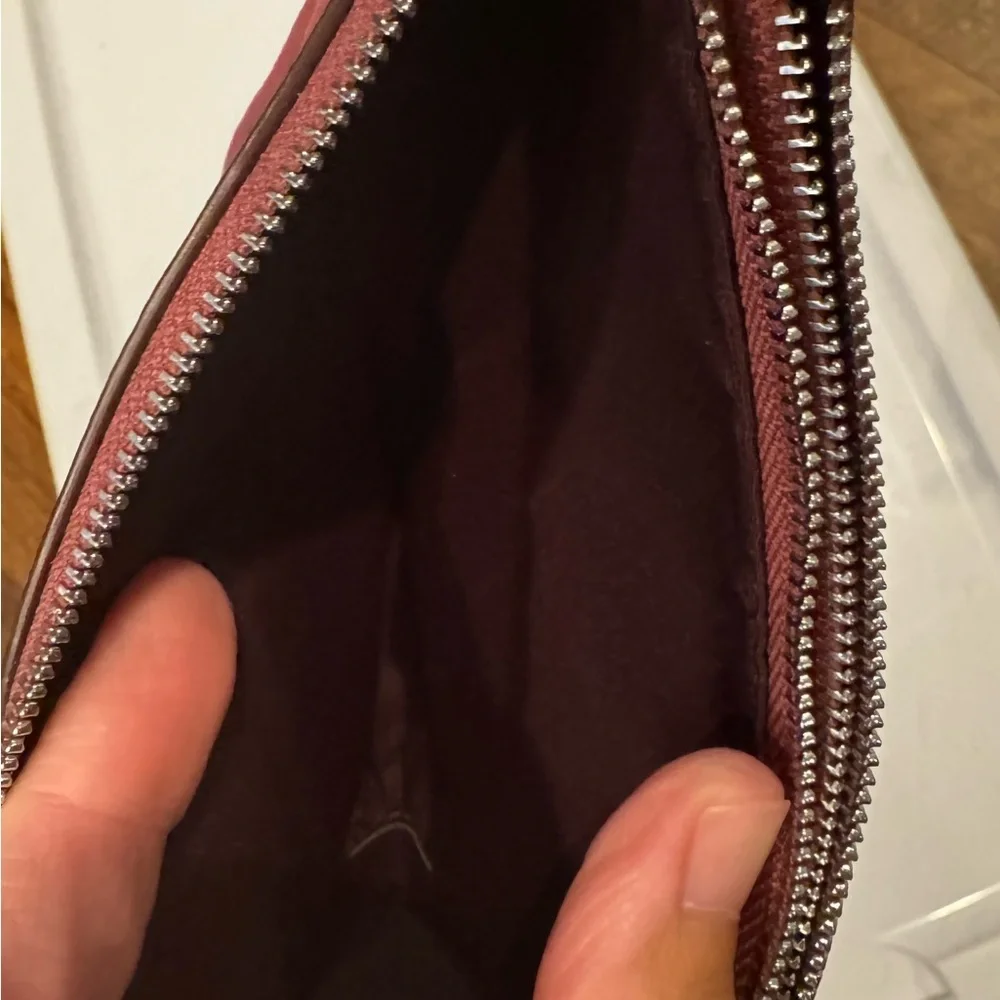 Coach Light Raspberry Pebbled Leather Wristlet with Double 3/4 Zipper with Cards